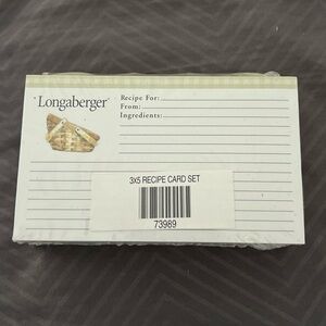 Longaberger 3x5” Recipe Card Set with dividers - New in Package